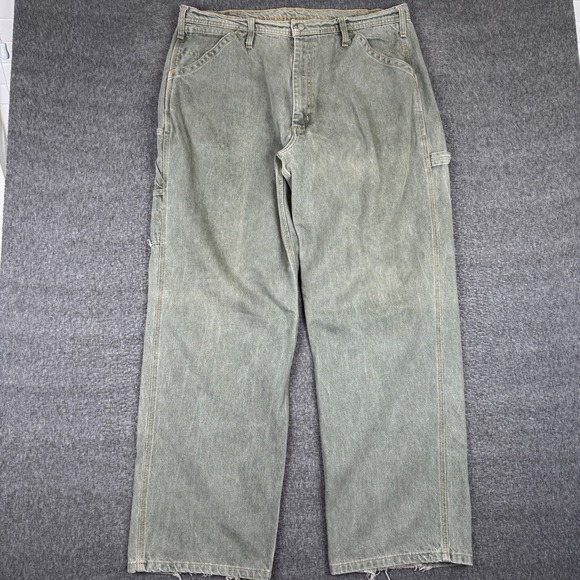 Vintage Ralph Lauren Carpenter Pants Mens 38x34 Green Cargo Skate Distressed Y2K - Picture 1 of 6